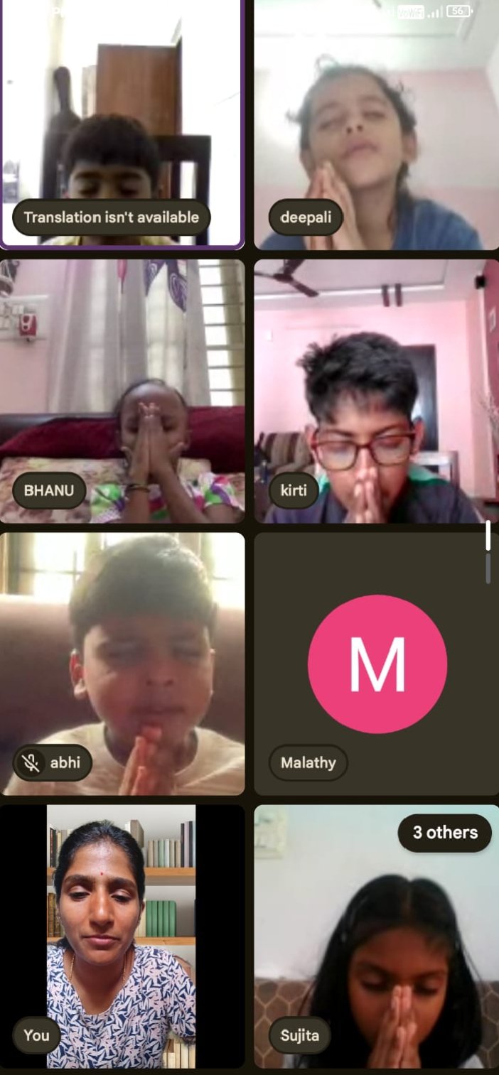Children engaged in Sanskrit pronunciation and interactive learning