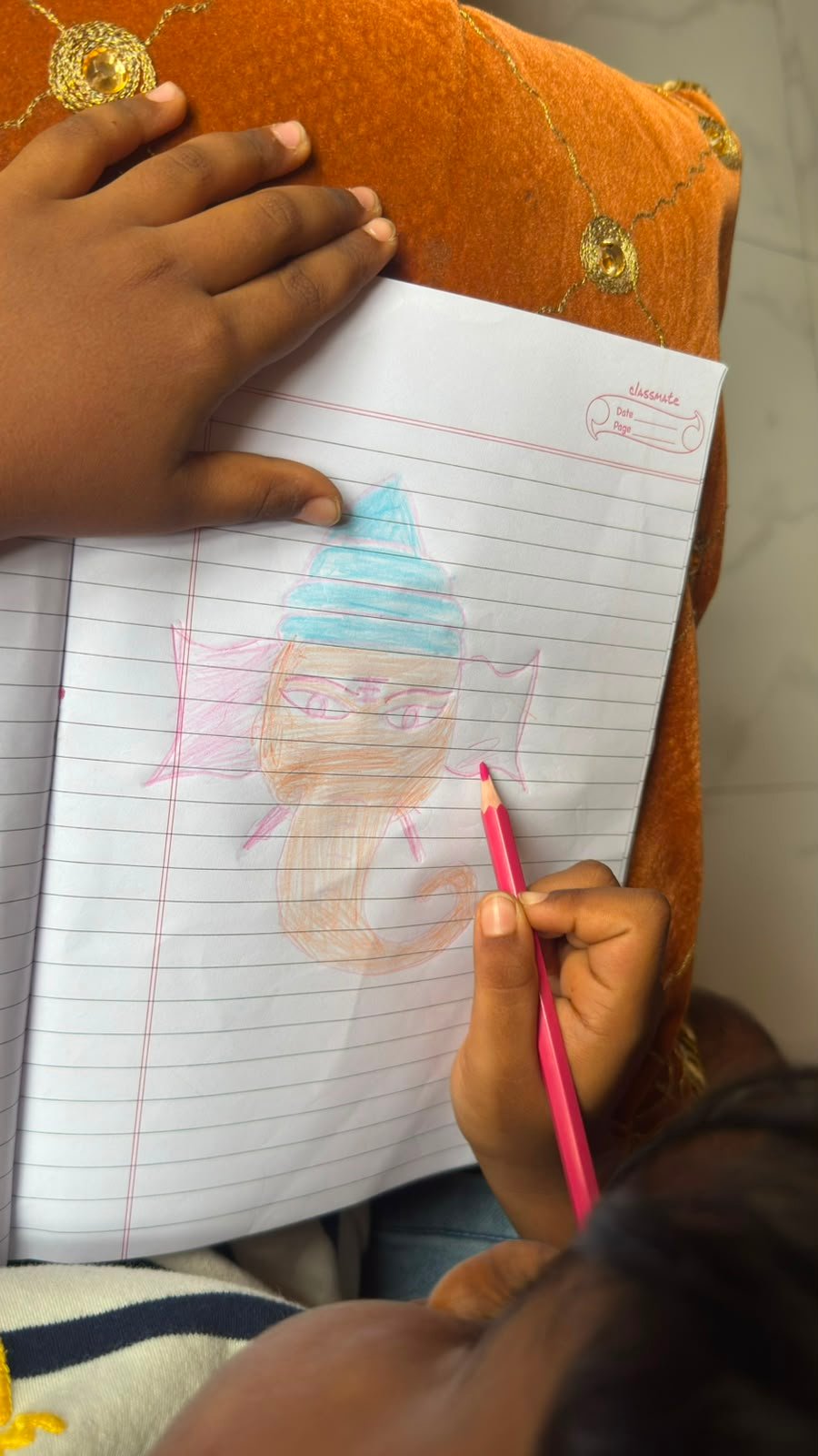 Young student presenting a Ramayana character during speechcraft practice